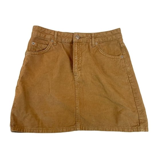 Topshop Moto Women Corduroy Mini Skirt Flat Front Pockets Mustard Brown Size 6 - Picture 1 of 8